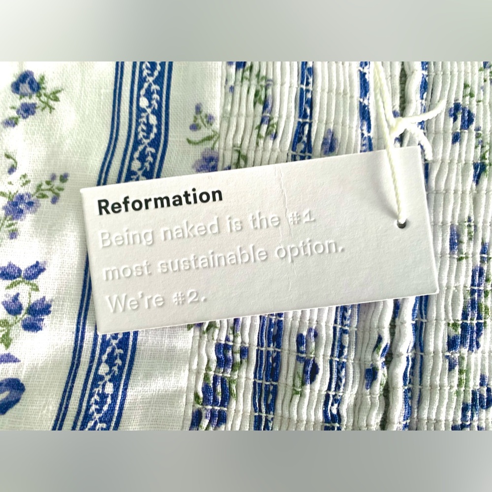 Reformation Overland Linen Tank Top, White and Blue Floral - Picture 5 of 10